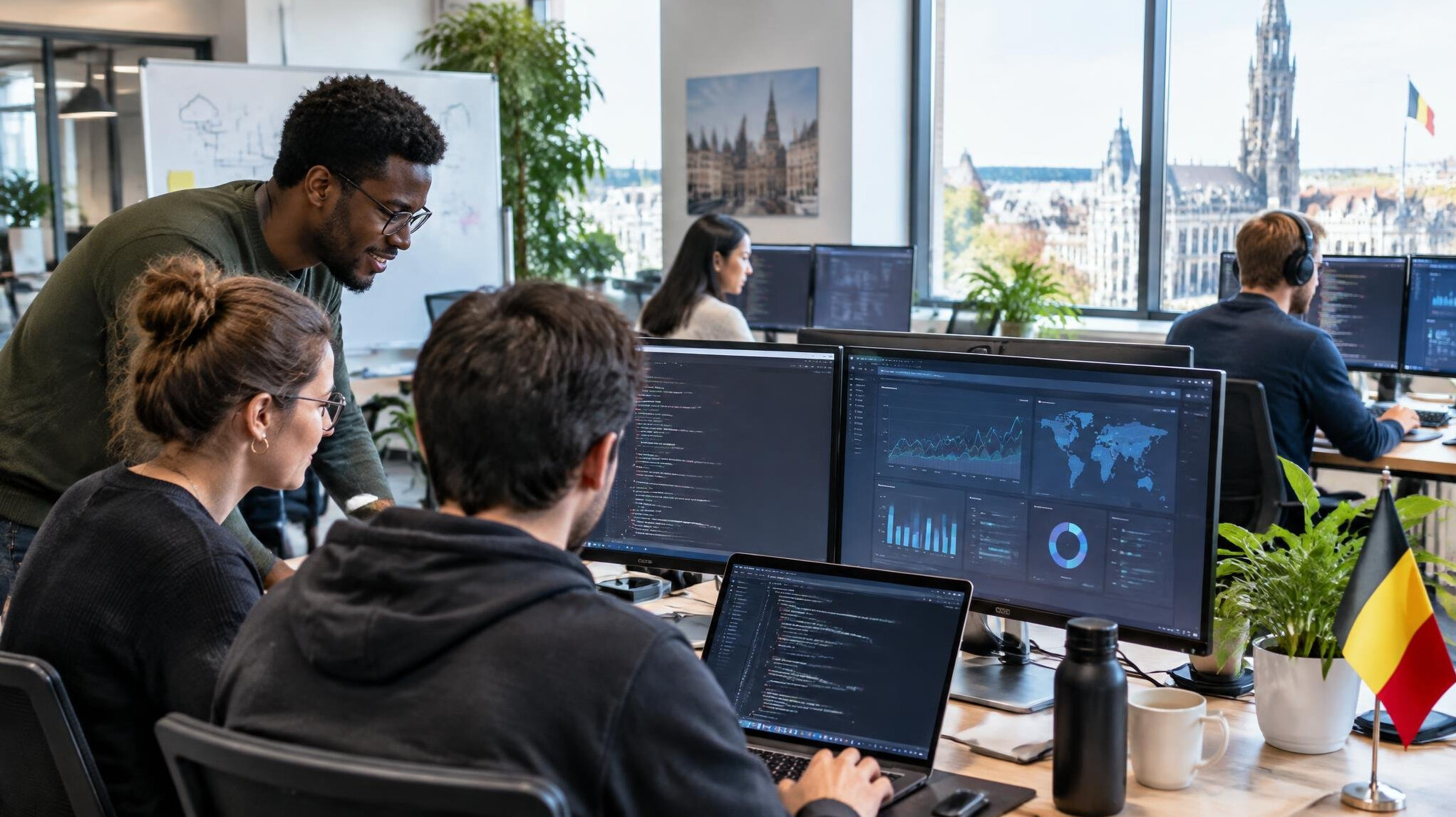 Technology team working on software at desks